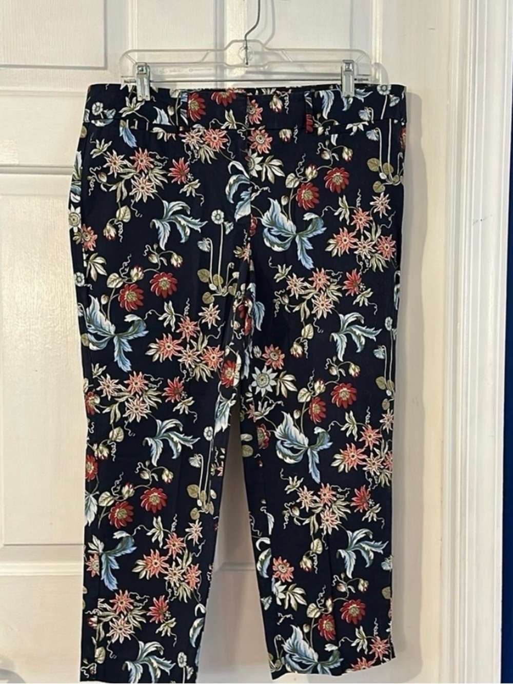Women’s Ann Taylor Petite Floral Design Cotton & Spandex Pull On Cropped Pants